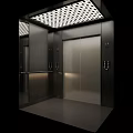 Luxurious Dark Elevator Interior With Decorative Ceiling And Branding 3d model