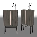 Modern Console Side Cabinet With Wooden Texture Black Metal Legs And Decorative Ornaments