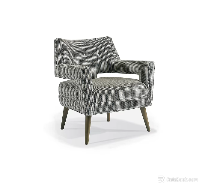 Elegant Modern Single Sofa With Houndstooth Pattern And Dark Wooden Legs 3d model