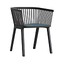 Modern Dark Wooden Dining Chair With Slatted Back And Light Upholstered Seat