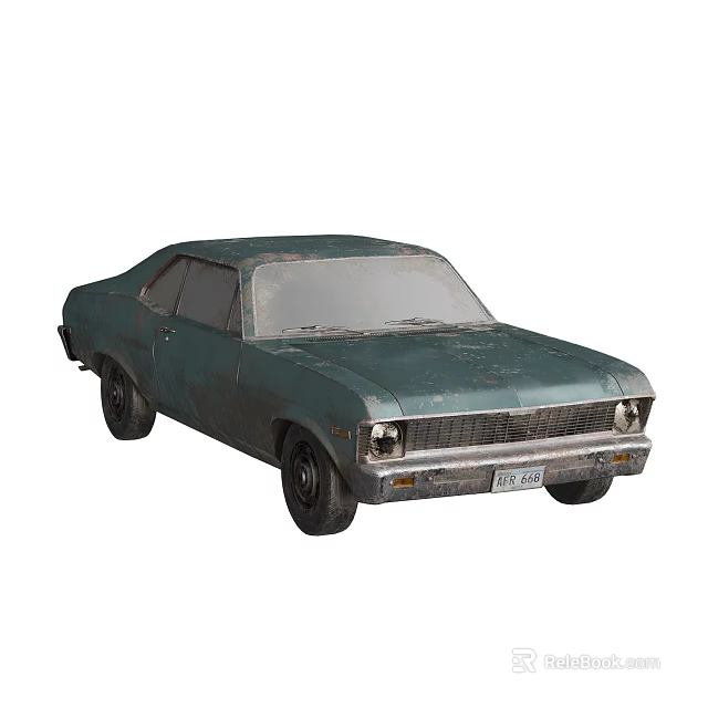 Old Rusty Green Vintage Car with Weathered Exterior and Classic Design 3d model 