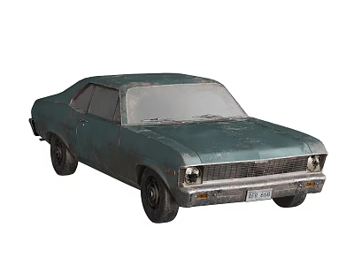Old Rusty Green Vintage Car with Weathered Exterior and Classic Design 3d model