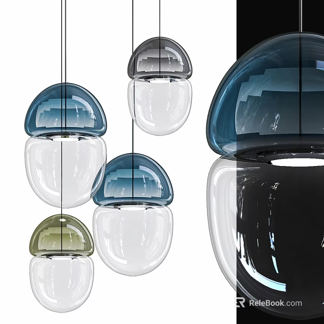 Modern Glass Pendant Lights With Blue Green Transparent Shades And Double Layer Design 3d model 