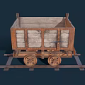 Vintage Mining Cart with Wooden Body Rusted Metal Frame and Wheels on Rail Tracks