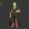 Mystical Humanoid Character Creature With Blue Glowing Ornamental Armor And Flowing Cloak