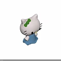 Pink Hello Kitty Toy Figure With Green Bow And Blue Dress Design