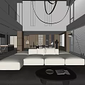 Spacious Modern Duplex Living Room Interior Design With Oversized Sofa And Curved Chandelier