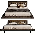 Stylish Modern Double Bed With Leather Headboard Metal Legs And Neutral Bedding