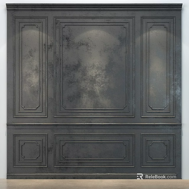 Dark Textured Wall Panel With Ornate Frame And Decorative Design Elements 3d model