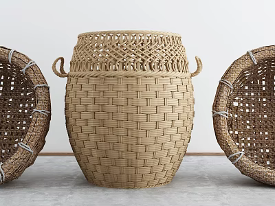 Handwoven Wicker Storage Baskets With Decorative Handles Various Designs For Home Organization And Decor 3d model