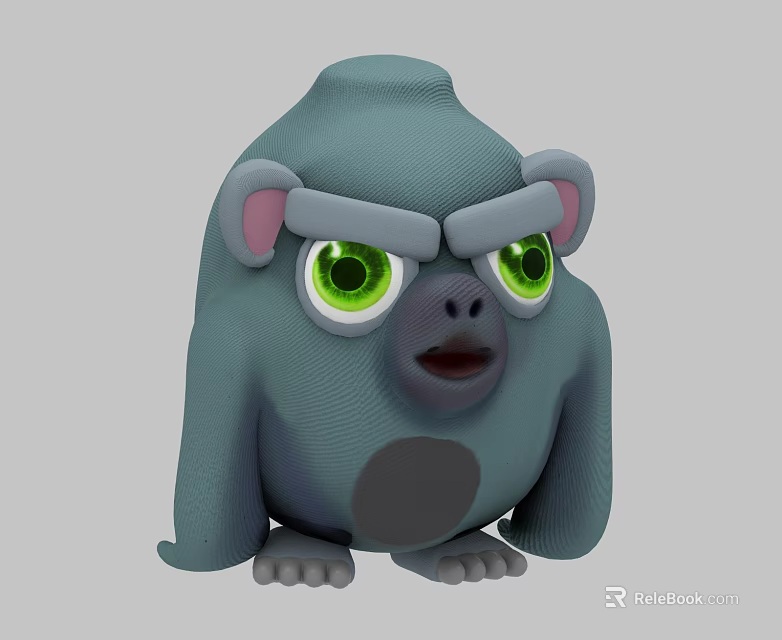 Gray Gorilla Doll with Green Eyes and Pink Ears and Frowning Expression Design 3d model 