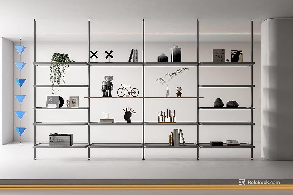 Modern Metal Multilayer Shelving Unit With Potted Plants Books Decor And Storage Boxes 3d model 