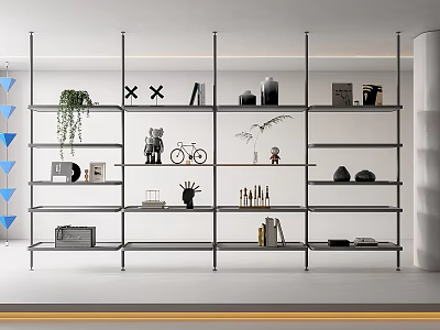 Modern Metal Multilayer Shelving Unit With Potted Plants Books Decor And Storage Boxes 3d model