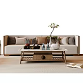 New Chinese-style Song-style Sofa Coffee Table Combination Multi-person Sofa Leisure Chair Floor Lamp 3d model