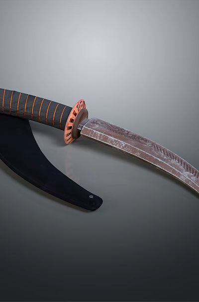Curved Blade Weapon With Orange Black Striped Handle And Black Sheath 3d model Curved Blade Weapon With Orange Black Striped Handle And Black Sheath 3d model