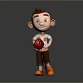 Happy Cartoon Boy Character Walking With Fresh Red Apple In Hand