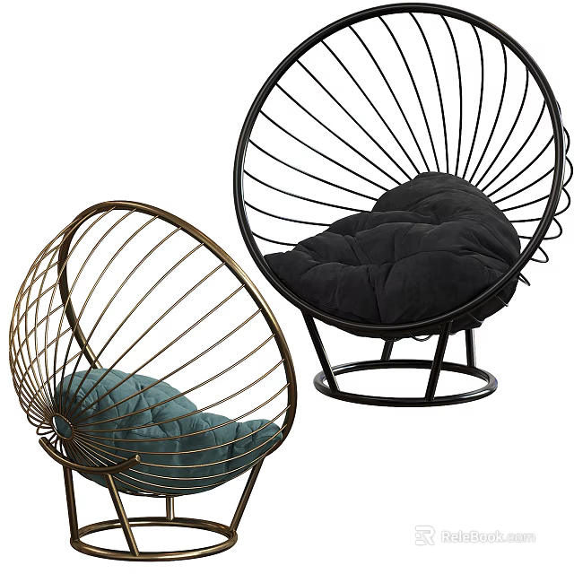 Stylish Modern Leisure Chairs Featuring Rounded Metal Frame And Blue Black Cushions 3d model 