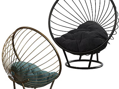 Stylish Modern Leisure Chairs Featuring Rounded Metal Frame And Blue Black Cushions 3d model