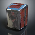 Vintage Storage Box With Silver Metal Frame Red Wooden Panels And Worn Texture