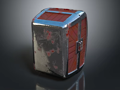 Vintage Storage Box With Silver Metal Frame Red Wooden Panels And Worn Texture 3d model