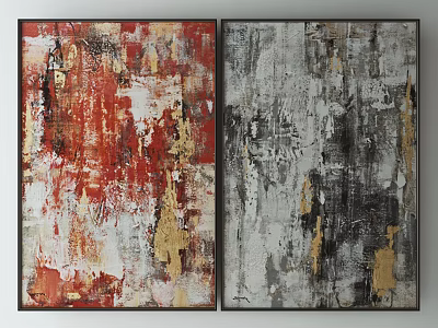 Abstract Wall Art Paintings In Red Gray And Gold Tones For Home Decor 3d model