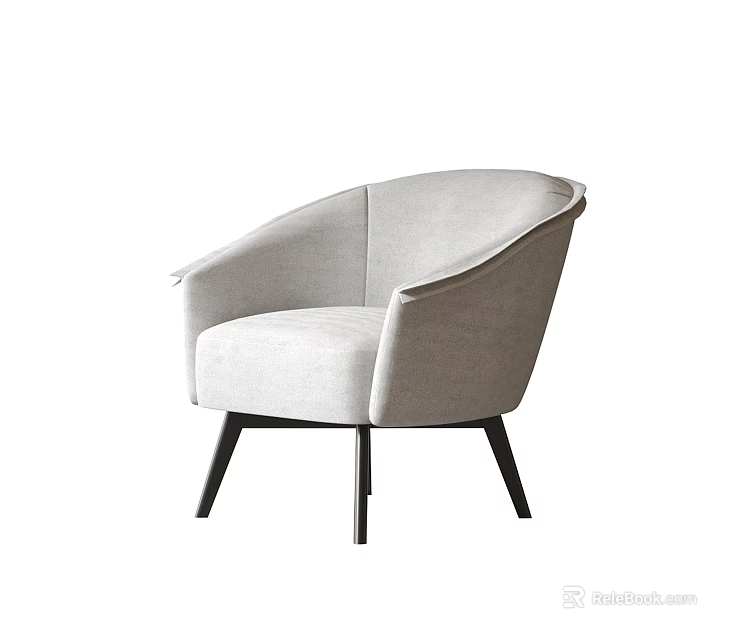 Light Gray Fabric Accent Chair with Curved Backrest and Black Slender Legs 3d model 