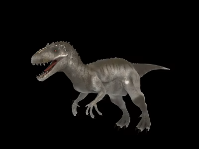 Realistic Gray Dinosaur Figure With Open Mouth And Sharp Teeth In Black Backdrop 3d model