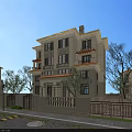 Elegant Three Story Detached Villa With Tile Roof Trees Greenery And Outdoor Seating