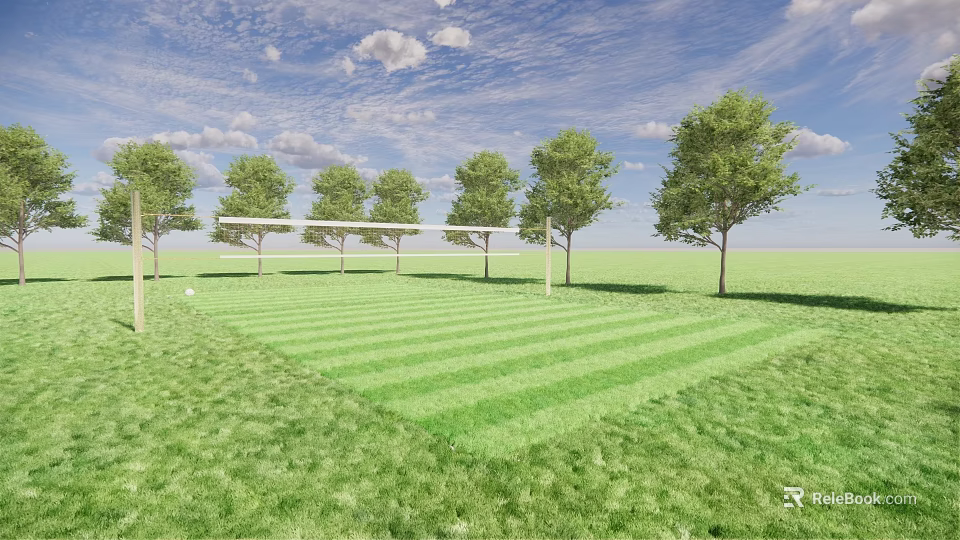 Outdoor Sports Fitness Training Space With Green Grass Field And Soccer Goal 3d model 