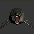 Realistic 3D Model of Prehistoric Fish With Open Mouth and Striped Body