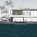 Modern Detached Villa Exterior Design With Palm Trees Pool And Glass Facade