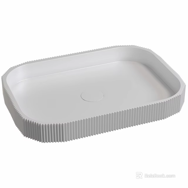 White Square Shaped Modern Washbasin With Ribbed Edges And Central Drain Hole 3d model 