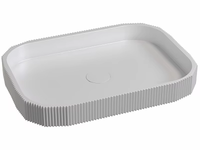 White Square Shaped Modern Washbasin With Ribbed Edges And Central Drain Hole 3d model