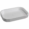 White Square Shaped Modern Washbasin With Ribbed Edges And Central Drain Hole