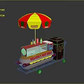 Heavenly Hot Dog Cart With Red Yellow Umbrella Sign And Trash Bin
