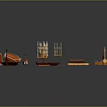 Collection of Musical Instruments and Art Supplies with Guitar Brushes Paint Palette and Drawing Tools