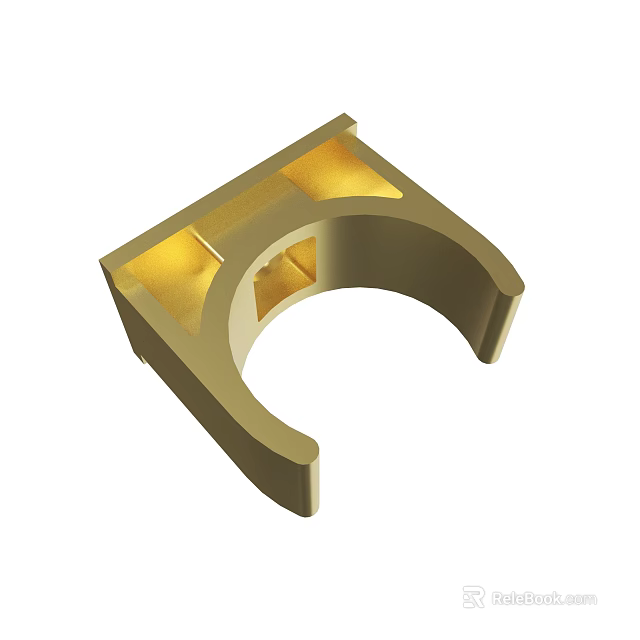 Golden Mechanical Bracket With Square Holes And Curved Opening Structure 3d model