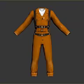 Orange One Piece Work Coverall With Black Suspenders And Belt For Daily Use
