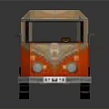 Red Toy Bus With Transparent Windows Wooden Roof And Black Wheels