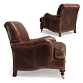 Classic Brown Leather Lounge Chair With Tufted Design And Wheeled Legs