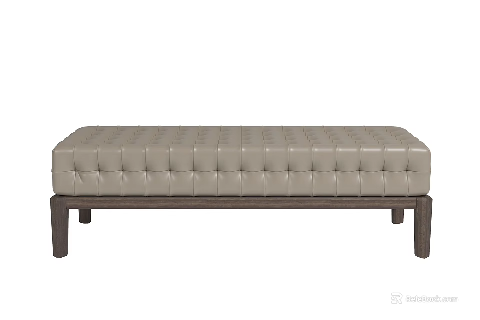 Modern Light Gray Tufted Ottoman With Upholstered Surface And Wooden Legs 3d model 