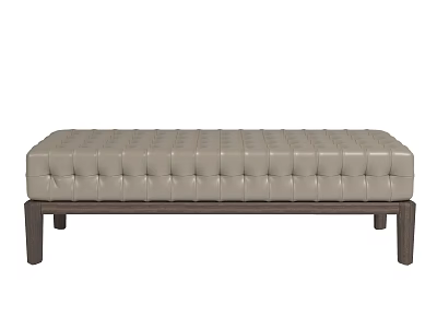 Modern Light Gray Tufted Ottoman With Upholstered Surface And Wooden Legs 3d model