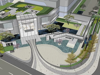 Modern Scenic Wall Landscape Design With Water Pool Walkway And Green Plants 3d model