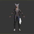 3D Stylized Character Model With Cat Ears Striped Top Black Pants White Shoes And Tail