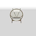 Round Rattan Woven Leisure Chair with White Cushion and Wooden Frame in Minimalist Style