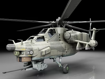 Detailed Military Attack Helicopter With Camouflage Paint Rotor Blades And Weapon Systems 3d model