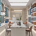 Modern Specialty Store Interior With Colorful Product Shelves Central Marble Table And Green Plant