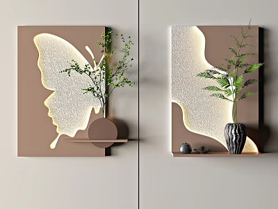 Butterfly Shaped Wall Decor With Built In Lighting And Plants 3d model