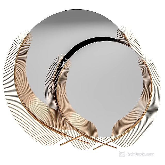 Elegant Round Mirror Design With Gold Feather Frame Accents And Modern Style 3d model 