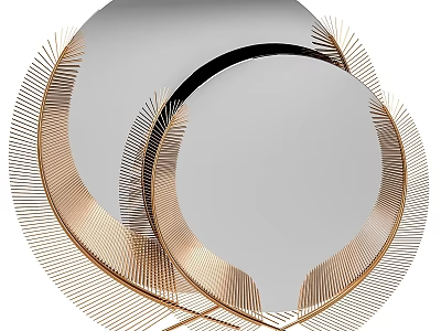 Elegant Round Mirror Design With Gold Feather Frame Accents And Modern Style 3d model